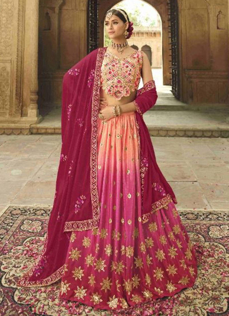 Peach To Pink Multi Colour Guldasta Vol 14 Shubhkala New Latest Designer Ethnic Wear Silk Lehenga Choli Collection 2161